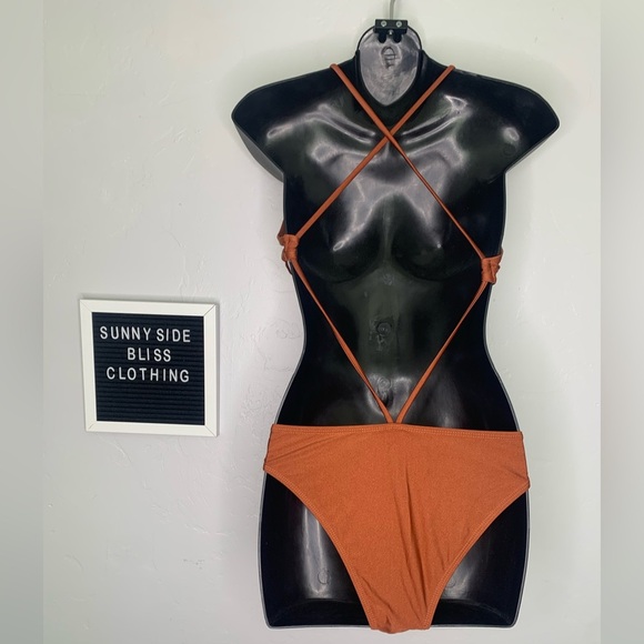 SHEIN Brown Strappy Ring Detail Bikini Set Size Medium Cutout Two Piece Swim - Picture 5 of 10